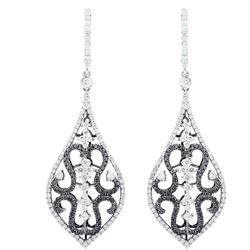 18k White Gold 3.58CTW Diamond and Black Diamonds Earring, (VS2 /G)