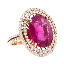 8.69 ctw Rubellite And Diamond Ring - 14KT Rose Gold