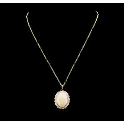 22.71 ctw Opal and Diamond Pendant With Chain - 14KT Yellow Gold