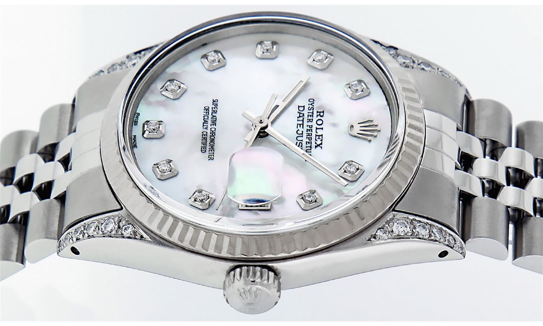 Rolex Mens Stainless Steel Mother Of Pearl Diamond Lugs 36MM Datejust