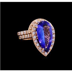 5.53 ctw Tanzanite and Diamond Ring Set - 14KT Rose Gold