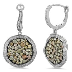 14k White Gold 2.54CTW Diamond and Multicolor Dia Earring, (Gold)