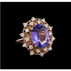 10.16 ctw Tanzanite and Diamond Ring - 14KT Rose Gold