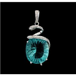 20.00 ctw Quartz and Diamond Pendant - 14KT White Gold