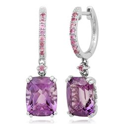 14k White Gold  4.43CTW Amethyst and Pink Sapphire Earring