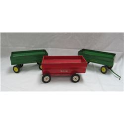 3 VINTAGE PRESSED STEEL FARM GRAIN