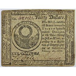 2-26-1777 $30 CONTINENTIAL CURRENCY