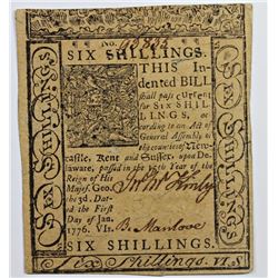 1/1/1776 6 SHILLINGS DELAWARE