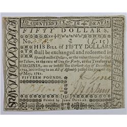 5-7-1781 $50 VIRGINIA