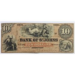 1859 $10 FLORIDA OBSOLETE ST. JOHNS BANK