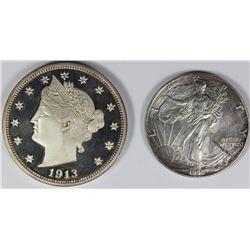 1995 ASE AND 1 .999 "1913" SILVER ROUND