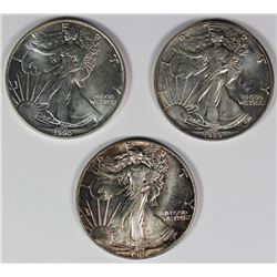 1990, 1987 AND 1989 AMERICAN SILVER EAGLES