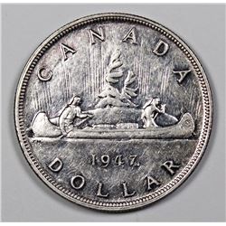 1947 CANADIAN SILVER DOLLAR AU