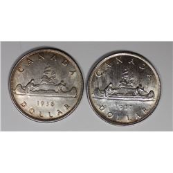 CANADIAN SILVER DOLLARS: 1936 AU & 1937 BU