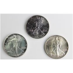 1986, 1988 AND 1989 AMERICAN SILVER EAGLES