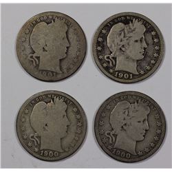 BARBER QUARTERS: 1900-O AG, 1900-S AG/G, 1901 VG