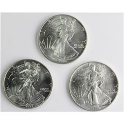 1990, 1992 AND 1993 AMERICAN SILVER EAGLES