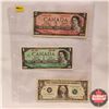 Image 1 : Bills (3): Canada $1 Bill Centennial 1867-1967; Canada $2 Bill 1954; USA $1 Bill 2003