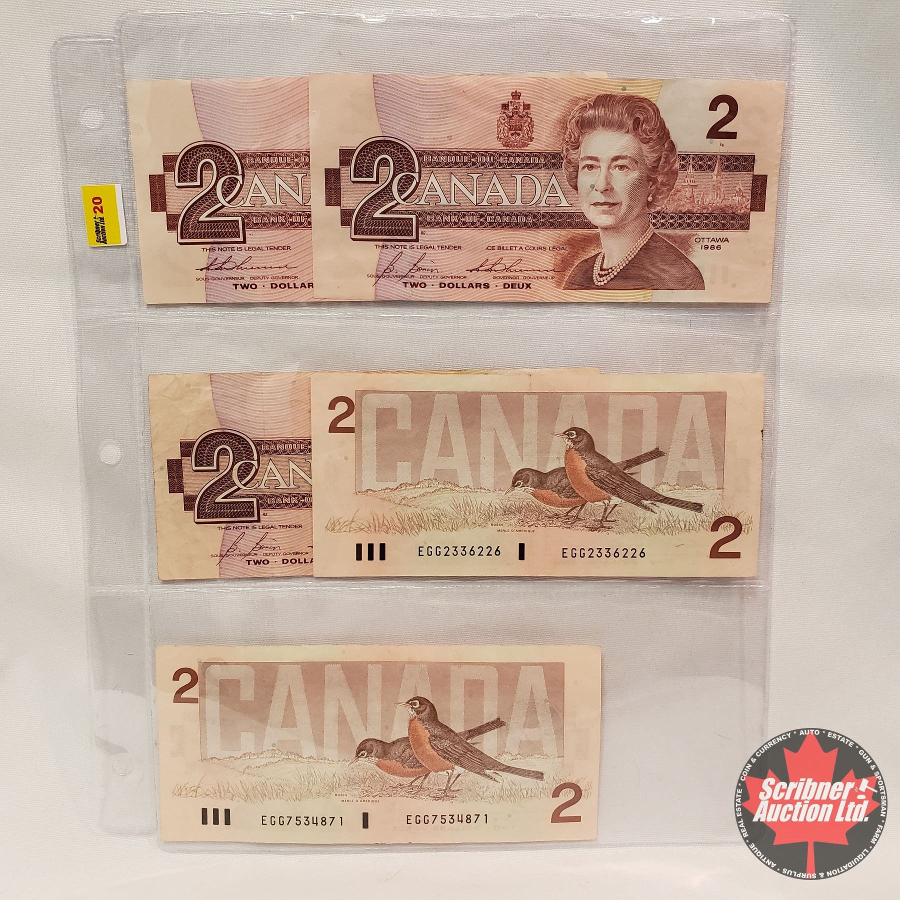 Canada $2 Bills 1986 : Sheet of 5