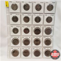 Canada Coins - Sheet of 20: Fifty Cent (1968, 1969, 1972, 1973, 1974, 1975, 1976, 1981, 1982, 2002) 