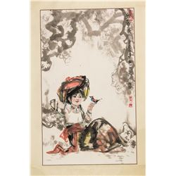 Meng Chun Painting of Young Tibetan Girl