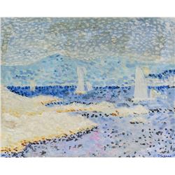 French Impressionist Oil on Paper Signed Signac