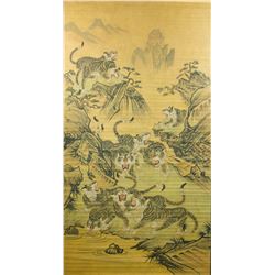 19th Century Chinese Watercolor Tiger Scroll