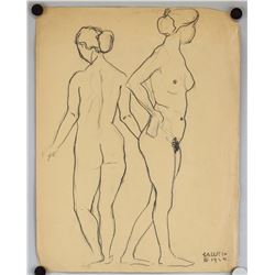 Four Graphite Paper Drawings of Nude Figures 1924