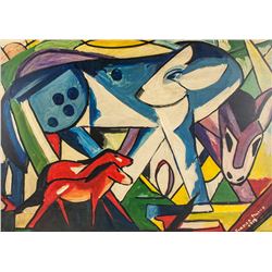 Franz Marc German Cubist Acrylic on Panel