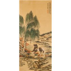 Ma Jin 1900-1970 Chinese Watercolor Horse Scroll