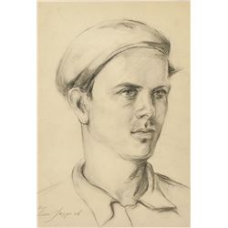 Leon Gaspard Russian Modernist Pencil Portrait