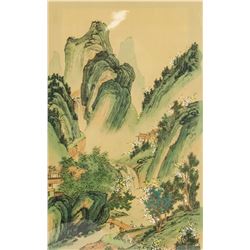 Chinese Watercolor Landscape on Silk