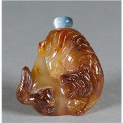 Chinese Agate Carved Tiger Snuff Bottle