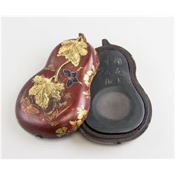 Chinese Double Gourd Ink Stone with Wood Case