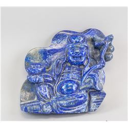 Chinese Lapis Carved Long-Eyebrow Lohan Statue