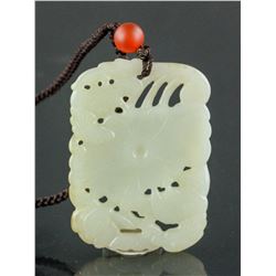 18th C. Chinese Hetian White Jade Lotus Pendant