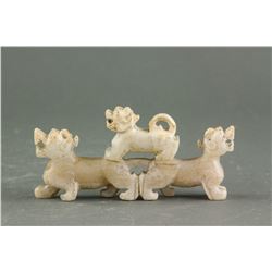 Chinese Archaistic Hetian White Jade Tiger Toggle