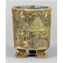 Chinese Archaic Green Jade Brush Pot