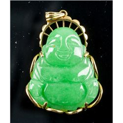 Emerald Green Jadeite Pendant 14K Gold Bail