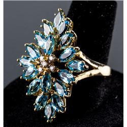 14K Yellow Gold Ring Set with Mix Cut Blue Topaz