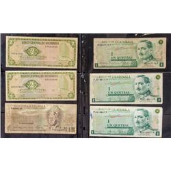 6 Assorted Guatemalan and Nicaraguan Banknotes