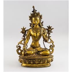 Chinese Ming Style Gilt Bronze Green Tara Statue