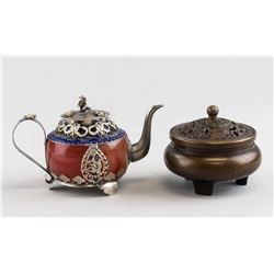 2 Assorted Chinese Bronze Teapot and Censer