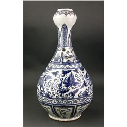 Chinese Blue & White Porcelain Garlic Month Vase