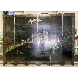 Chinese Black Lacquer Wood Six-Panel Screen