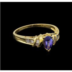 14KT Yellow Gold 0.62 ctw Tanzanite and Diamond Ring