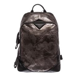 MCM Gunmetal Gray Leather Studded Stencil Lion Medium Duke Backpack