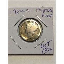1924 D Silver Mercury Dime Nice Early US Coin
