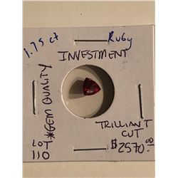 Extremeley Rare 1.75 Carat BURMA RUBY Investment *GEM QUALITYTrilliant Cut