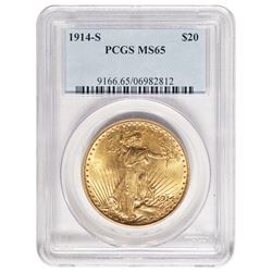 1914-S $20 St Gaudens Double Eagle Gold Coin PCGS MS65